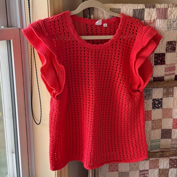 Crochet Flutter Sleeve Top - Picture 2 of 6